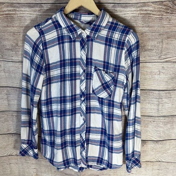 Rails Hunter White/Blue/Raspberry Flannel Button Down Shirt Sz S - Picture 2 of 10
